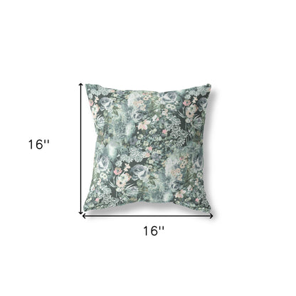 16" Green Gray Springtime Indoor Outdoor Throw Pillow