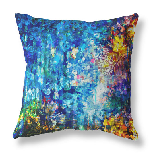 16" Bright Blue Yellow Springtime Indoor Outdoor Throw Pillow