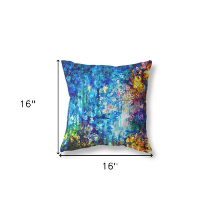 16" Bright Blue Yellow Springtime Indoor Outdoor Throw Pillow