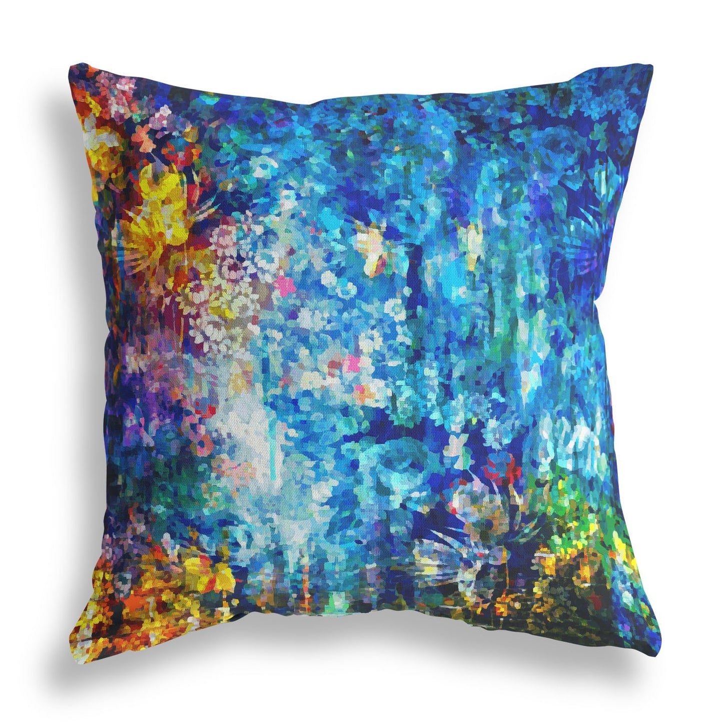 16" Bright Blue Yellow Springtime Indoor Outdoor Throw Pillow