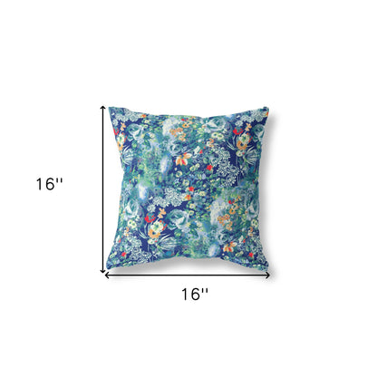 16" Blue Turquoise Springtime Indoor Outdoor Throw Pillow