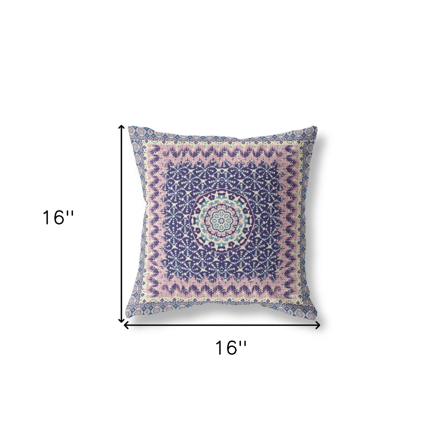 16?ǥ Pink Indigo Holy Floral Indoor Outdoor Throw Pillow