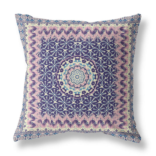 18” Pink Indigo Holy Floral Indoor Outdoor Throw Pillow