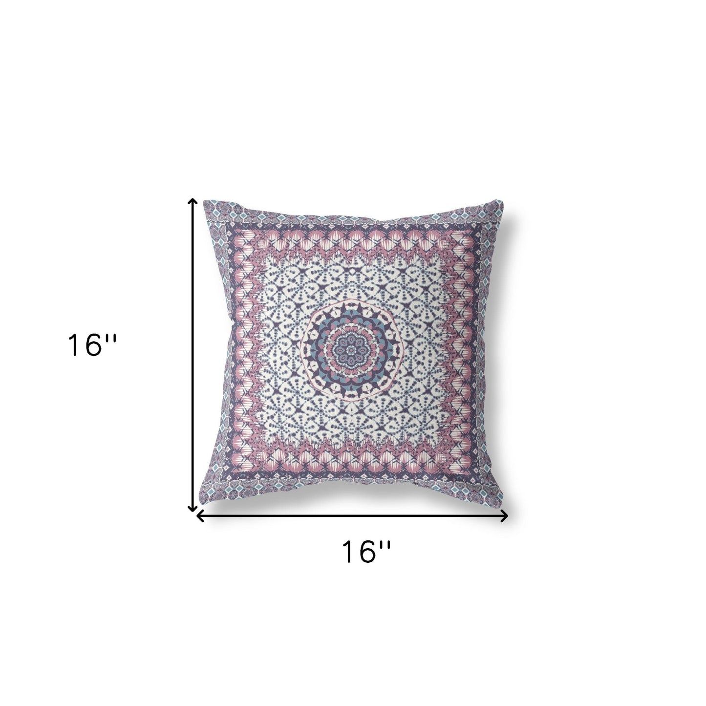 16” Pink Gray Holy Floral Indoor Outdoor Throw Pillow