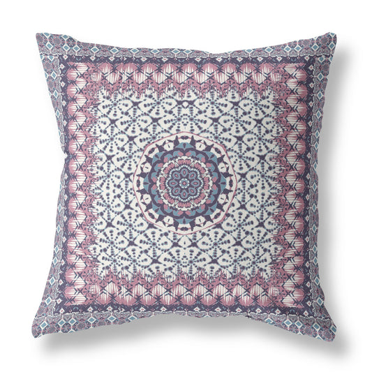 18” Pink Gray Holy Floral Indoor Outdoor Throw Pillow