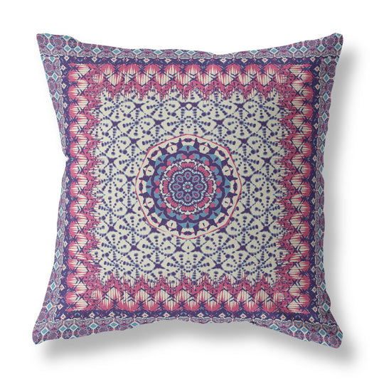 16?ǥ Magenta Indigo Holy Floral Indoor Outdoor Throw Pillow