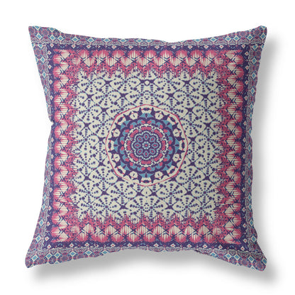 18” Magenta Indigo Holy Floral Indoor Outdoor Throw Pillow