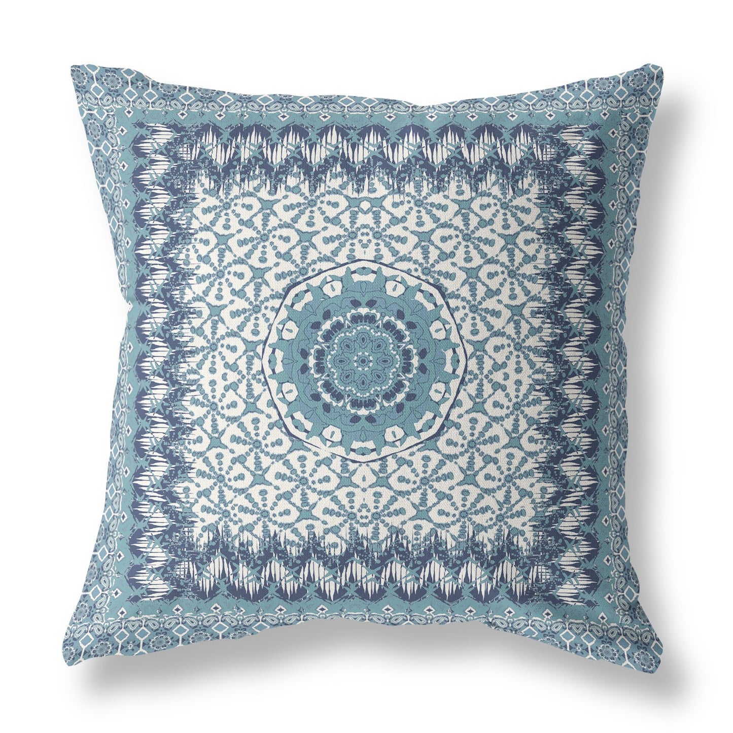 16” Blue White Holy Floral Indoor Outdoor Throw Pillow