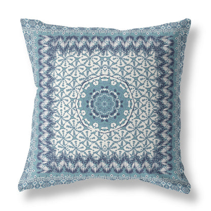 18” Blue White Holy Floral Indoor Outdoor Throw Pillow