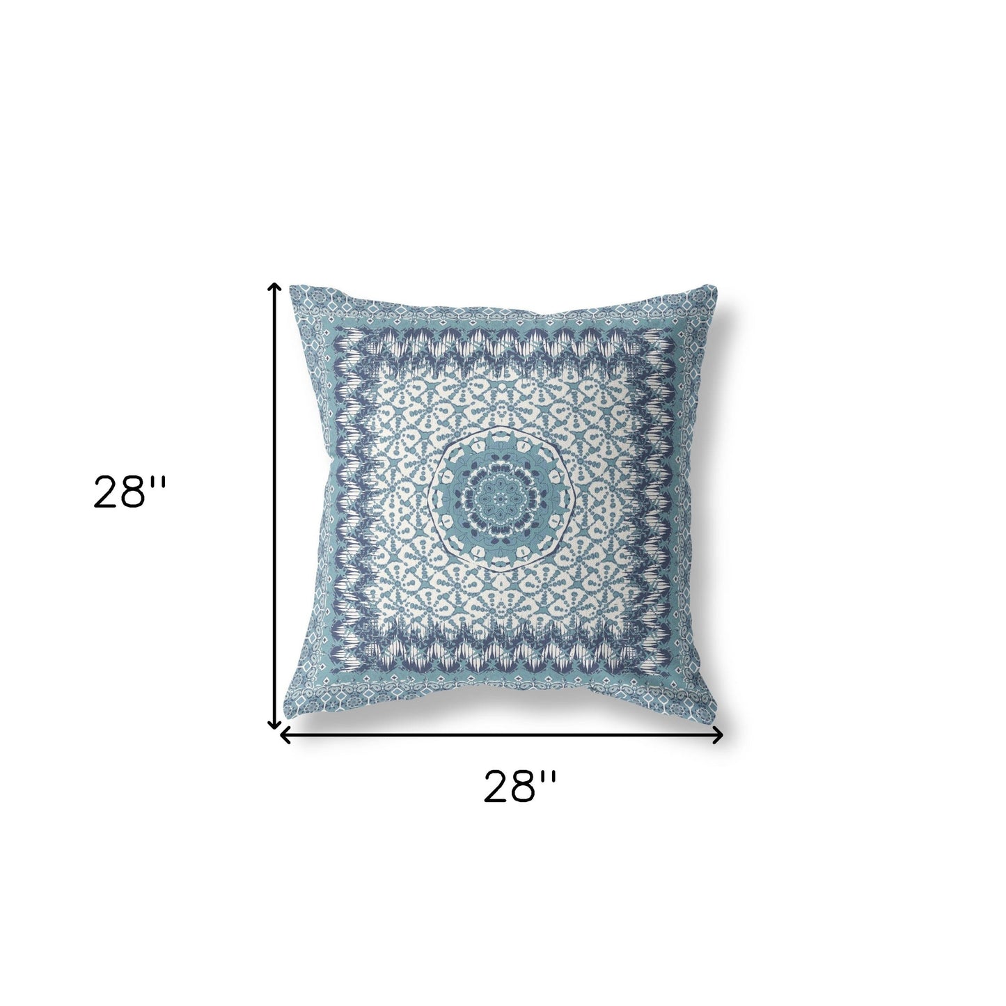 18” Blue White Holy Floral Indoor Outdoor Throw Pillow