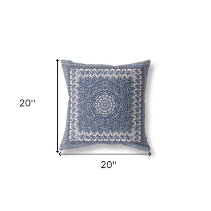 18” Indigo White Holy Floral Indoor Outdoor Throw Pillow