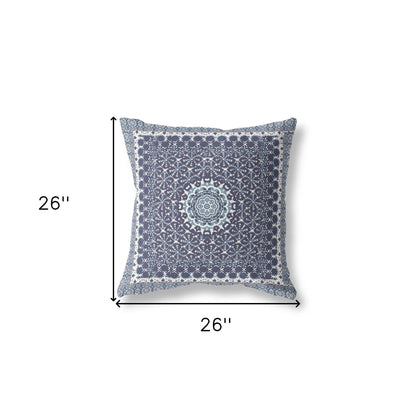 18” Slate Blue Holy Floral Indoor Outdoor Throw Pillow