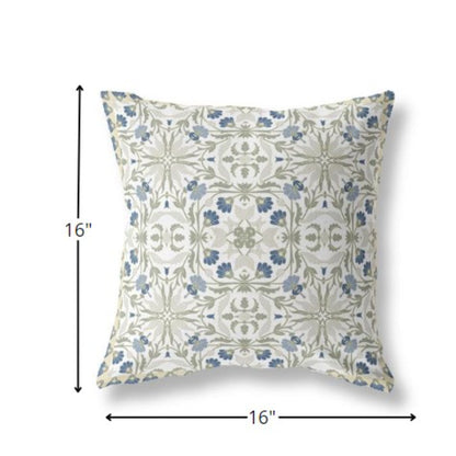 16” White Green Paisley Indoor Outdoor Throw Pillow