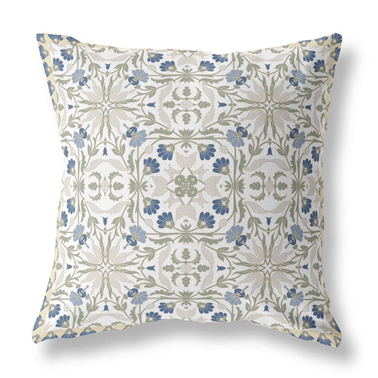 18” White Green Paisley Indoor Outdoor Throw Pillow