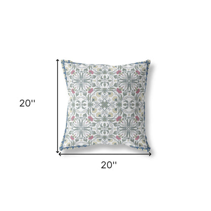 18” Pink Sage Paisley Indoor Outdoor Throw Pillow