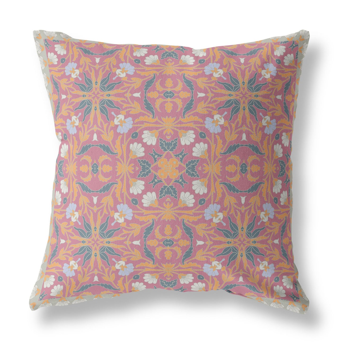 16” Magenta Orange Paisley Indoor Outdoor Throw Pillow