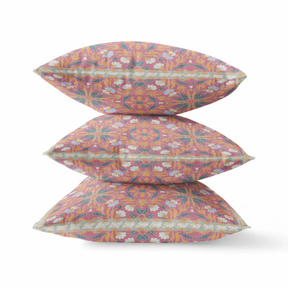 16?ǥ Magenta Orange Paisley Indoor Outdoor Throw Pillow