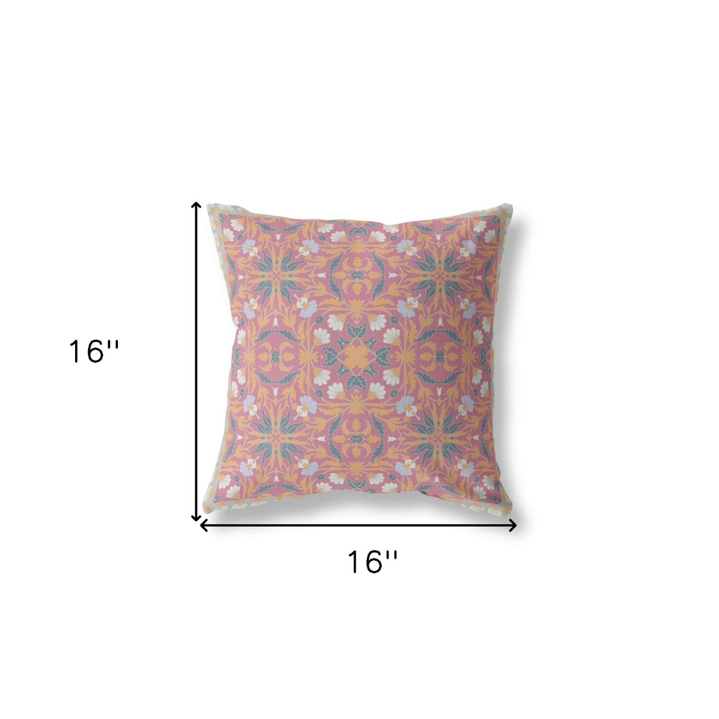 16” Magenta Orange Paisley Indoor Outdoor Throw Pillow