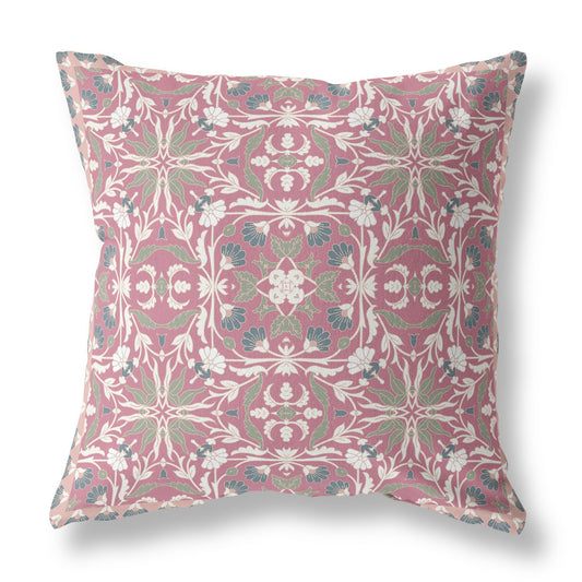 16” Magenta White Paisley Indoor Outdoor Throw Pillow