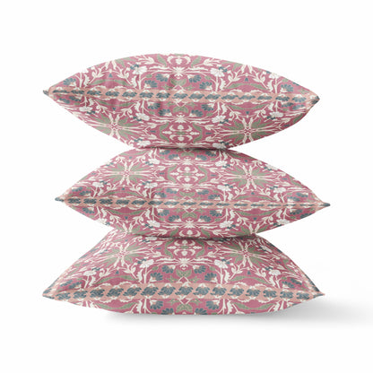 16” Magenta White Paisley Indoor Outdoor Throw Pillow