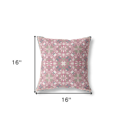 16?ǥ Magenta White Paisley Indoor Outdoor Throw Pillow