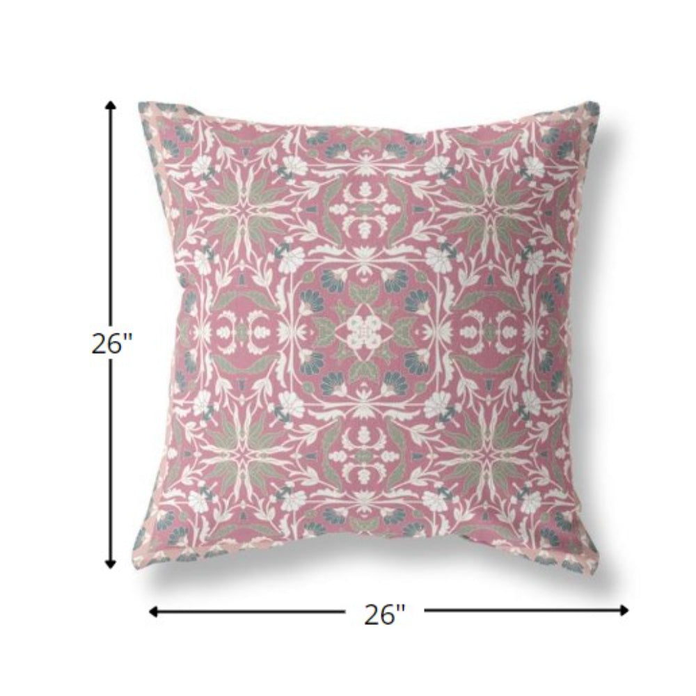 18” Magenta White Paisley Indoor Outdoor Throw Pillow