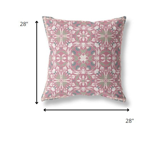 18” Magenta White Paisley Indoor Outdoor Throw Pillow