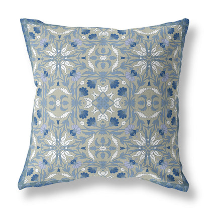 16?ǥ Gray Indigo Paisley Indoor Outdoor Throw Pillow