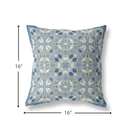 16?ǥ Gray Indigo Paisley Indoor Outdoor Throw Pillow