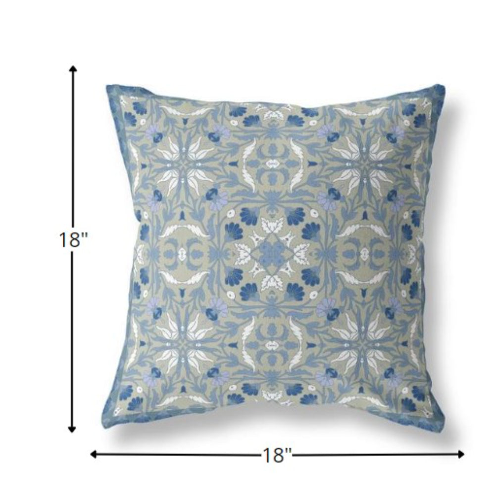 18” Gray Indigo Paisley Indoor Outdoor Throw Pillow