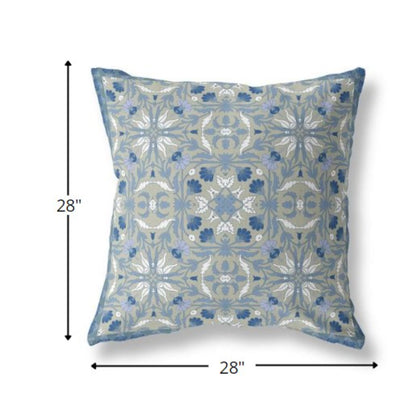 18” Gray Indigo Paisley Indoor Outdoor Throw Pillow