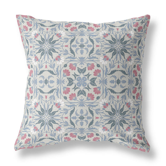 16?ǥ Pink Gray Paisley Indoor Outdoor Throw Pillow