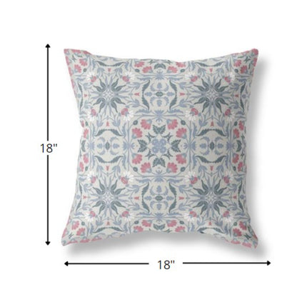 18” Pink Gray Paisley Indoor Outdoor Throw Pillow