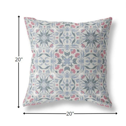 18” Pink Gray Paisley Indoor Outdoor Throw Pillow