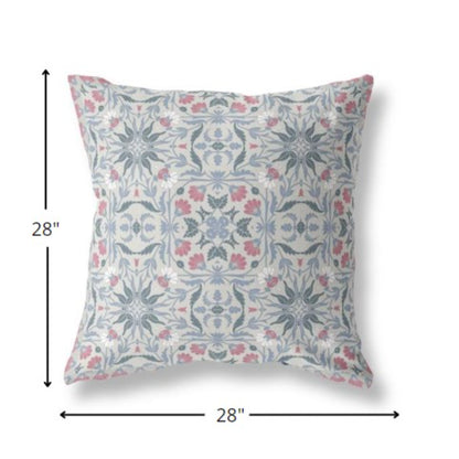 18” Pink Gray Paisley Indoor Outdoor Throw Pillow