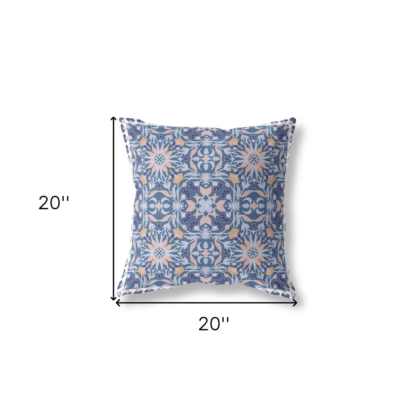 18” Blue Pink Paisley Indoor Outdoor Throw Pillow