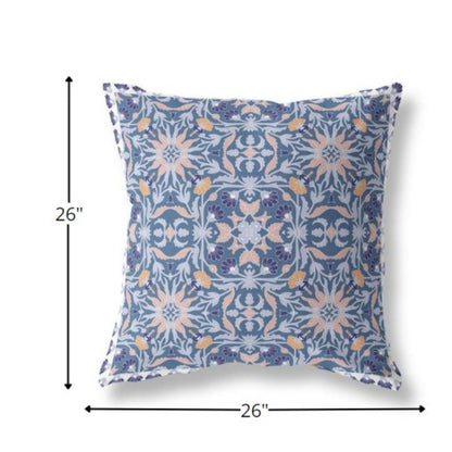 18” Blue Pink Paisley Indoor Outdoor Throw Pillow