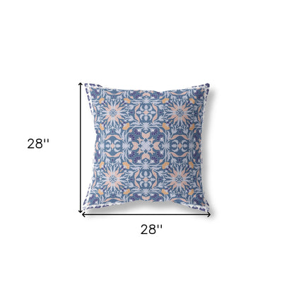 18” Blue Pink Paisley Indoor Outdoor Throw Pillow