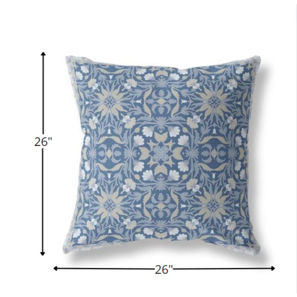 18” Blue Gray Paisley Indoor Outdoor Throw Pillow