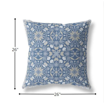 18” Blue Gray Paisley Indoor Outdoor Throw Pillow