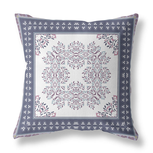 16" X 16" White And Purple Blown Seam Floral Indoor Outdoor Throw Pillow