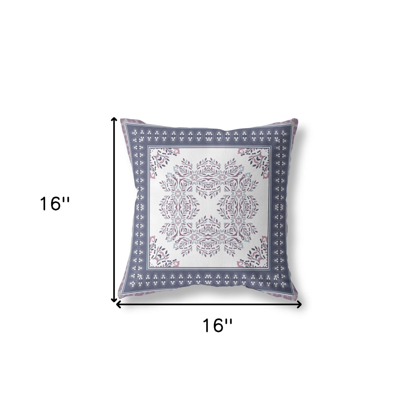 16" X 16" White And Purple Blown Seam Floral Indoor Outdoor Throw Pillow