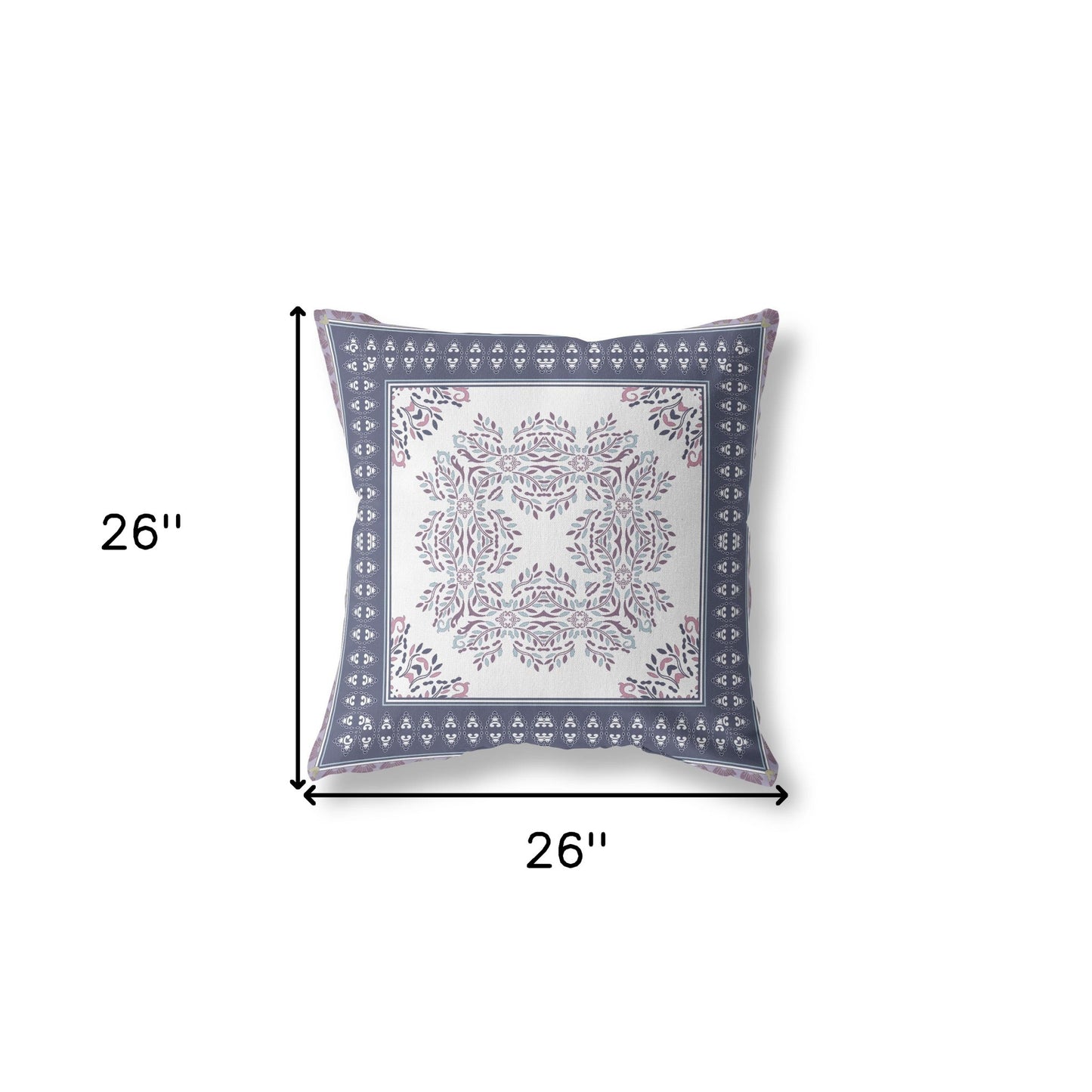 18" X 18" White And Purple Blown Seam Floral Indoor Outdoor Throw Pillow