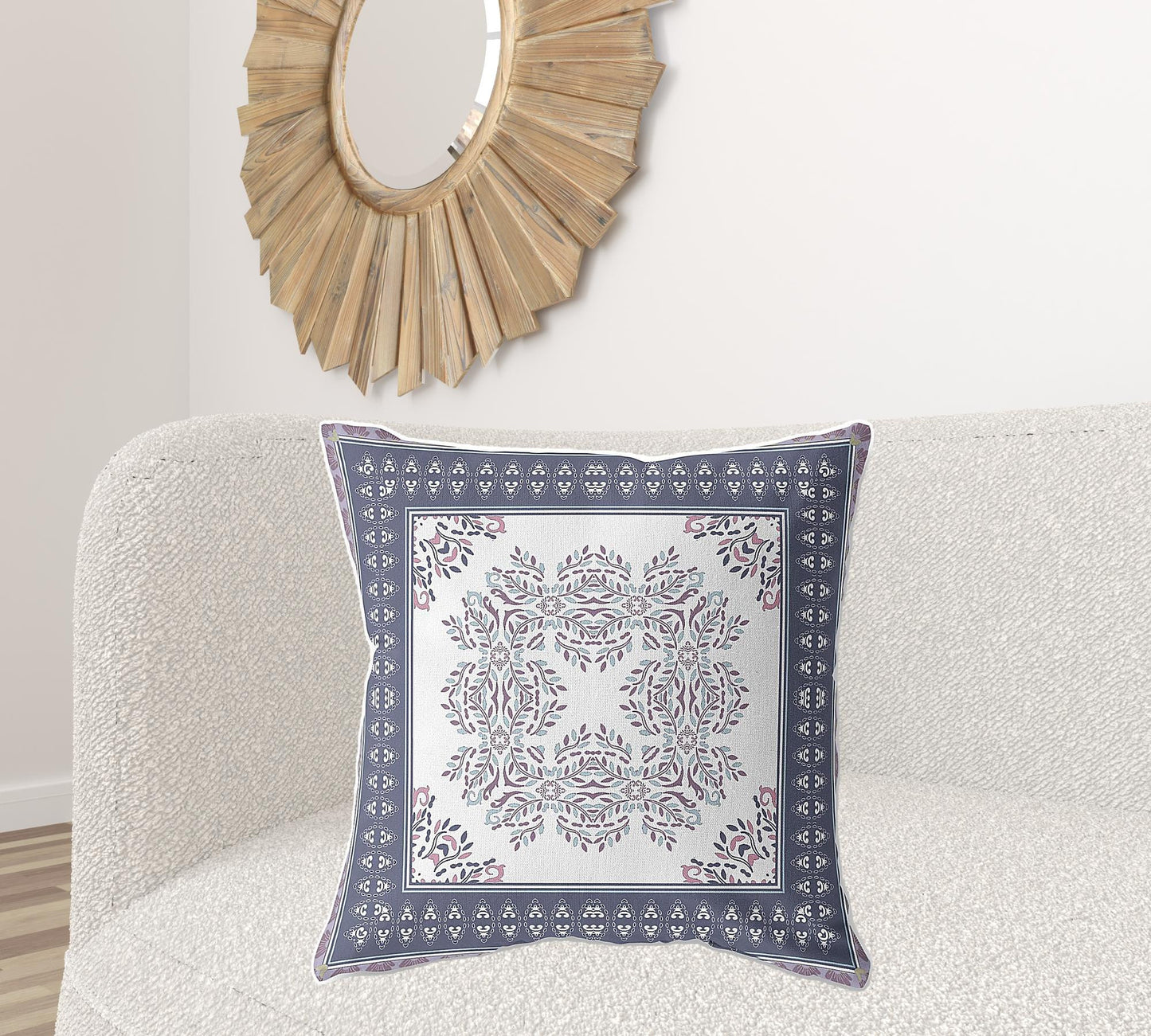 18" X 18" White And Purple Blown Seam Floral Indoor Outdoor Throw Pillow