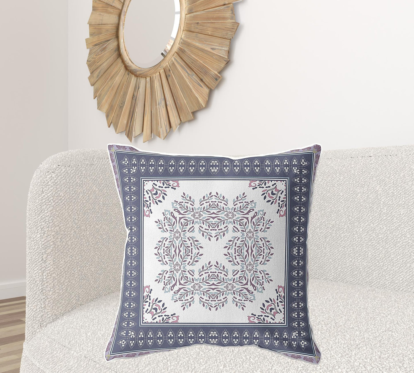 18" X 18" White And Purple Blown Seam Floral Indoor Outdoor Throw Pillow