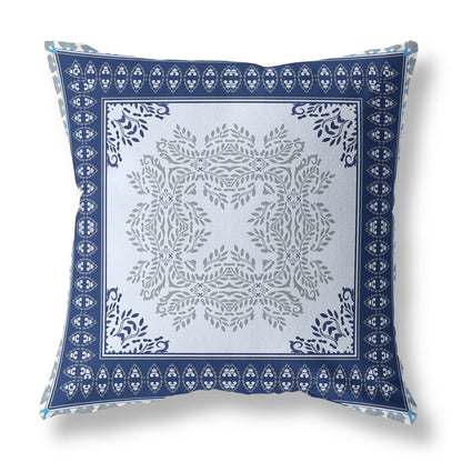 16" X 16" Light Blue Blown Seam Floral Indoor Outdoor Throw Pillow