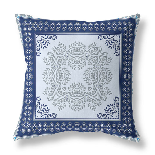 16" X 16" Light Blue Blown Seam Floral Indoor Outdoor Throw Pillow