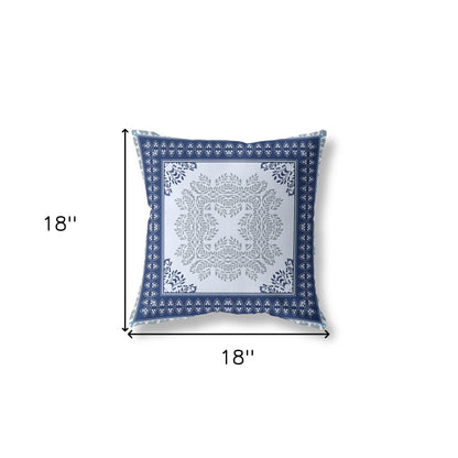 18" X 18" Light Blue Blown Seam Floral Indoor Outdoor Throw Pillow