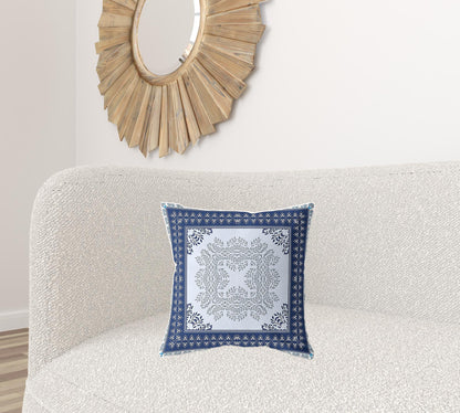 18" X 18" Light Blue Blown Seam Floral Indoor Outdoor Throw Pillow