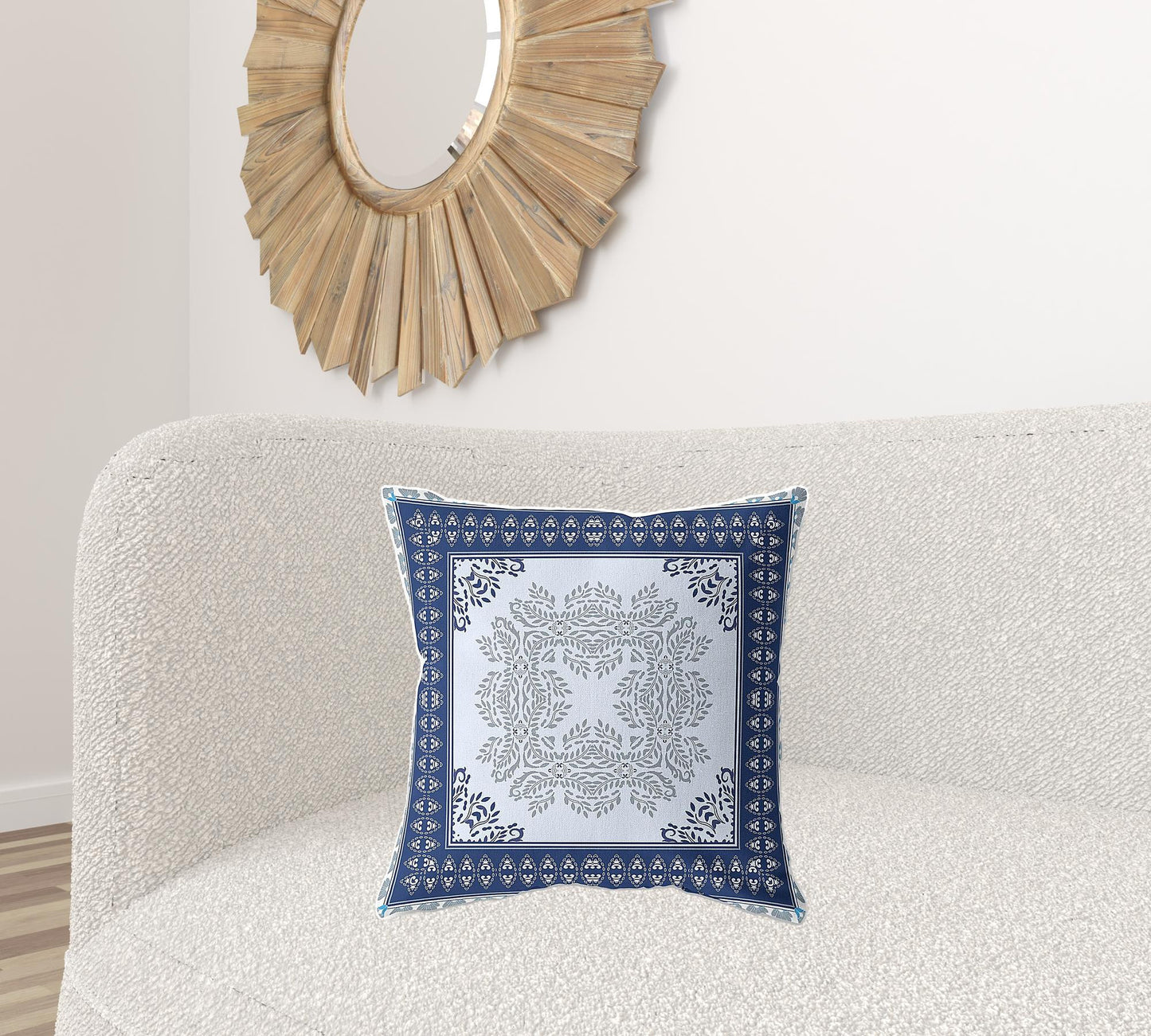 18" X 18" Light Blue Blown Seam Floral Indoor Outdoor Throw Pillow